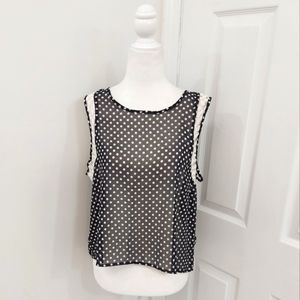 Navy and White Polka Dot Top
